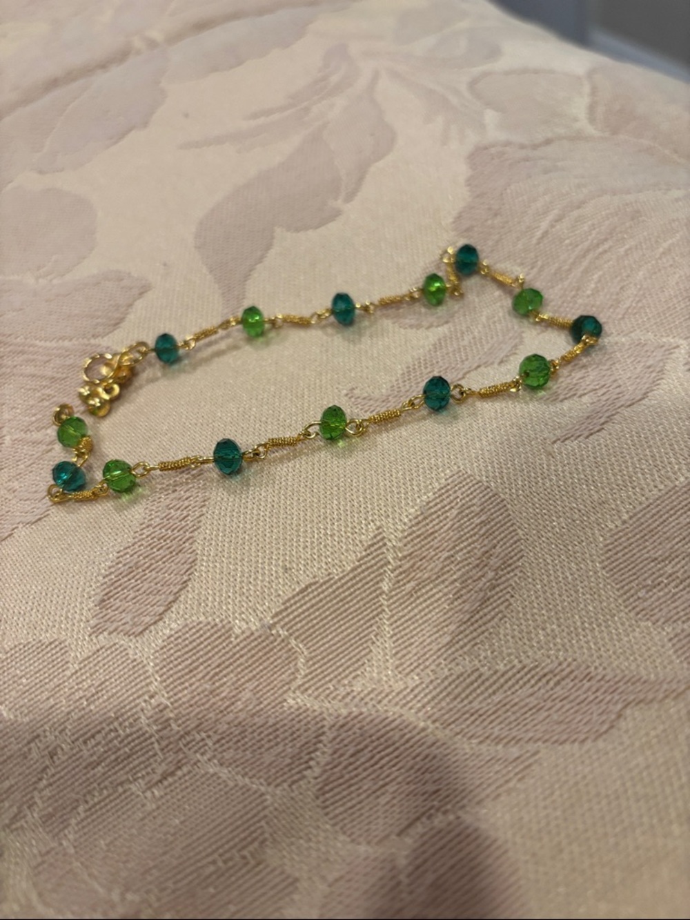Gold Chain Anklet with Green Beads